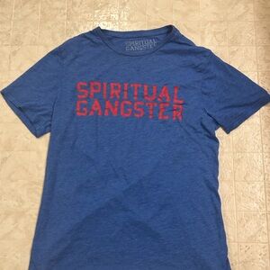 Spiritual Gangster  Blue Tee with Red Text